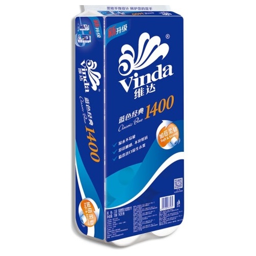 维达 V4069 蓝色 经典 四层 卫生卷纸 140克×10卷