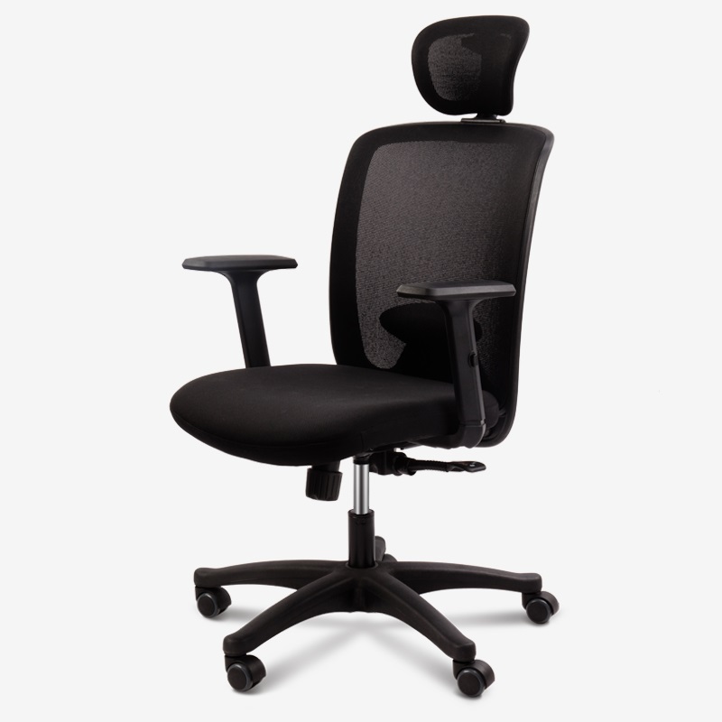 得力 87084 人体工学 黑色网布 可升降 滑轮 可调头枕办公椅