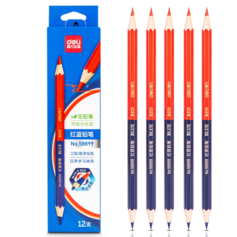 得力 工程绘图 红蓝木制铅笔 58899 12只装