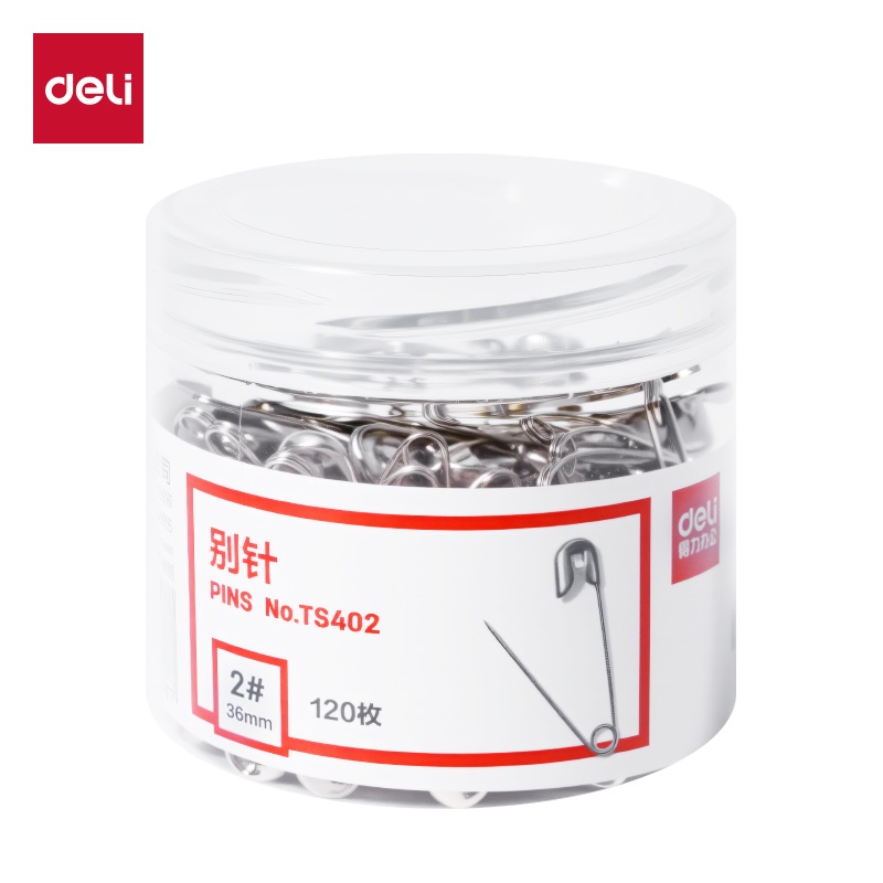 得力 TS402 筒装 老式安全衣扣别针 2# 36mm 120只装