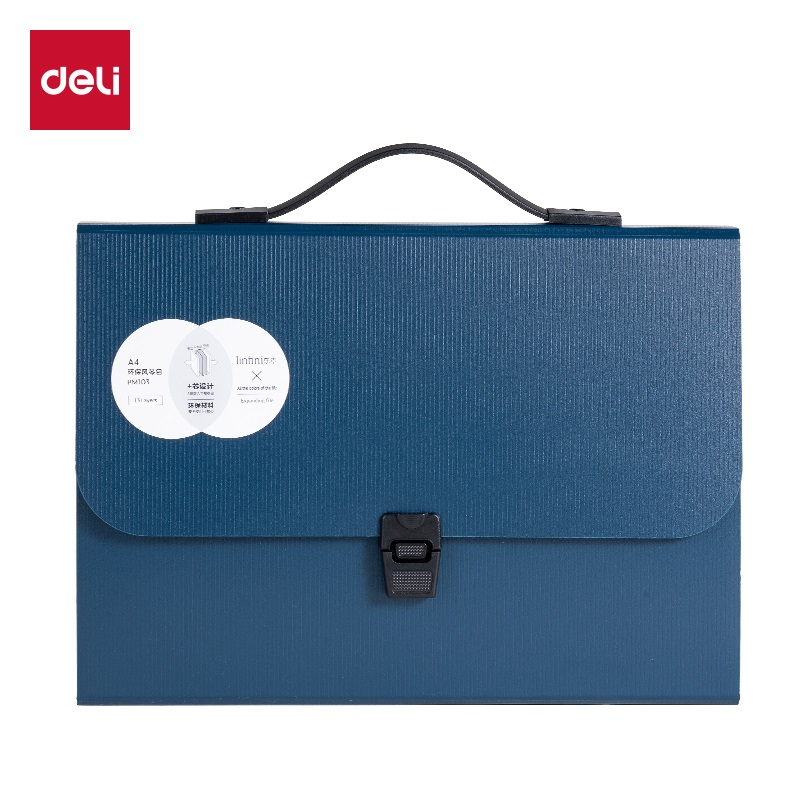 得力PM103乐素系列 手提商务风琴包 A4 蓝色